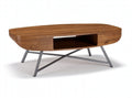 Moderne ovale salontafel met hout en metalen onderstel