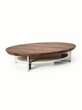 Moderne ovale salontafel van hout en staal
