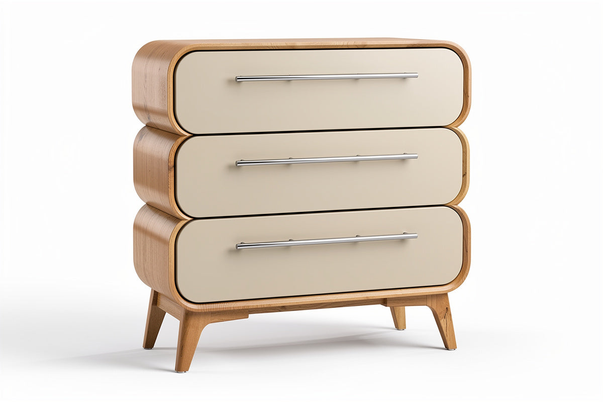 **Hedendaags Dressoir met Drie Ladekasten in Hout en Beige**